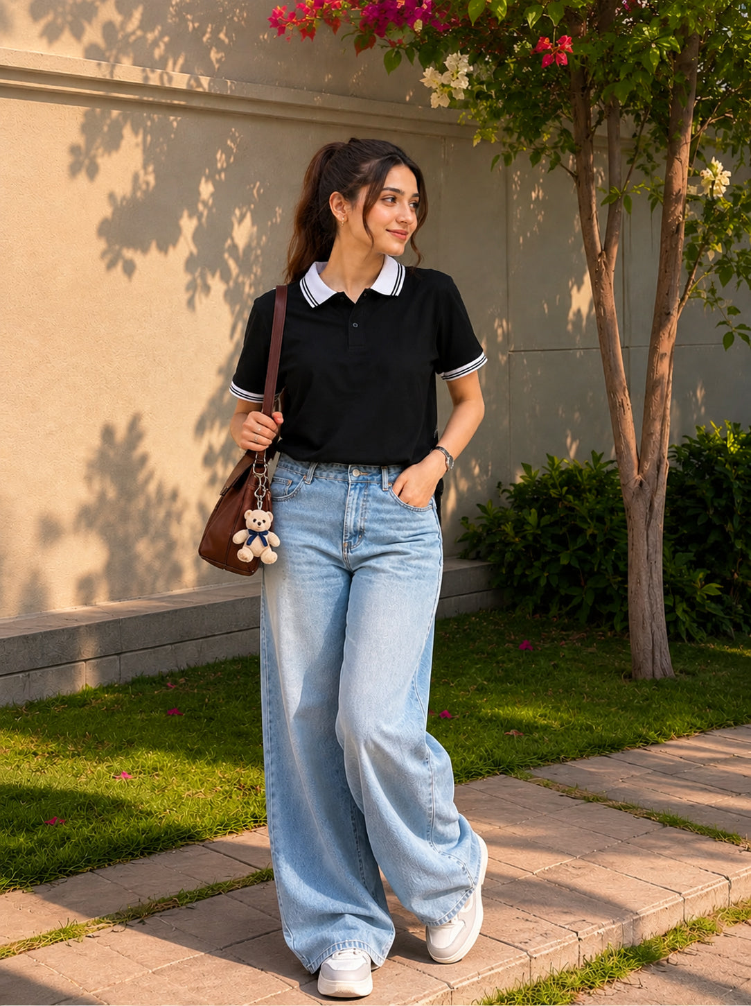 Women Classic Black Polo T-Shirt
