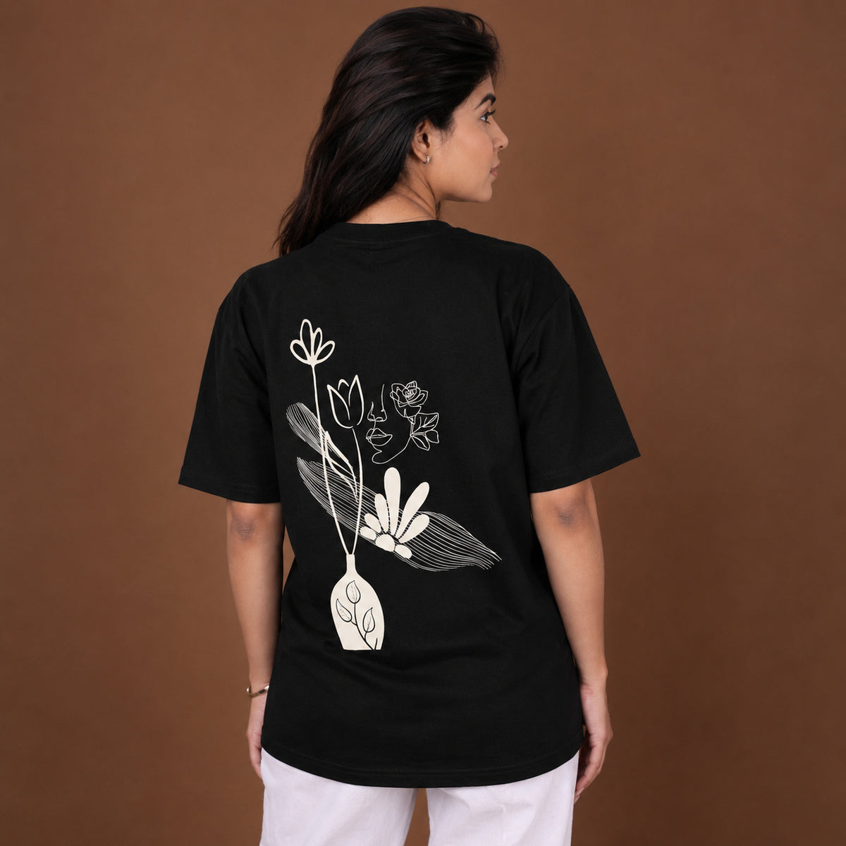 Peach Printed Oversized T-Shirt for Women | Premium Black Streetwear T-Shirt | Ksyle Outfit