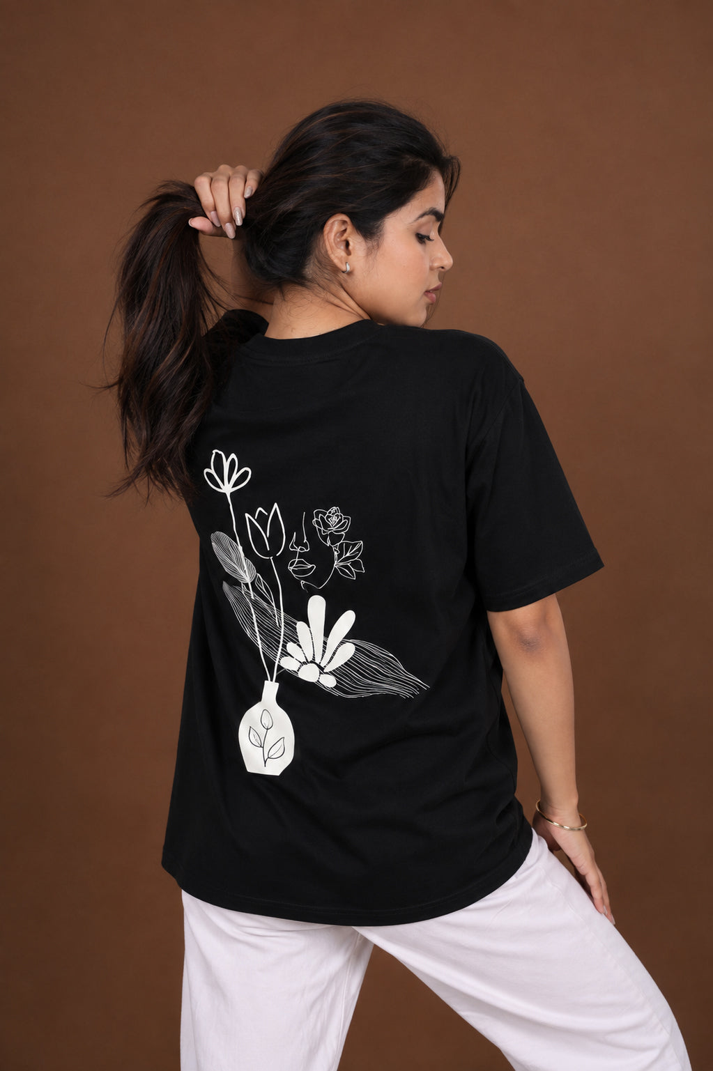 Peach Printed Oversized T-Shirt for Women | Premium Black Streetwear T-Shirt | Ksyle Outfit