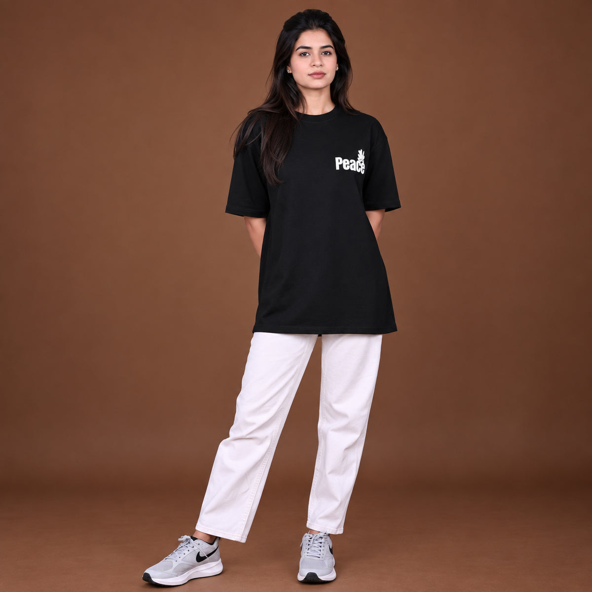Peach Printed Oversized T-Shirt for Women | Premium Black Streetwear T-Shirt | Ksyle Outfit