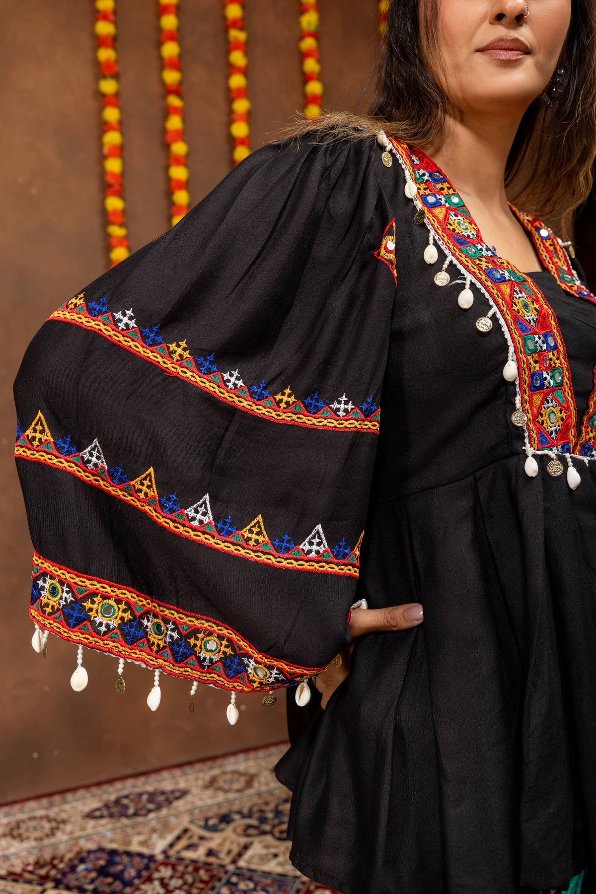Traditional Gujarati Embroidered Kurti with Printed Pants