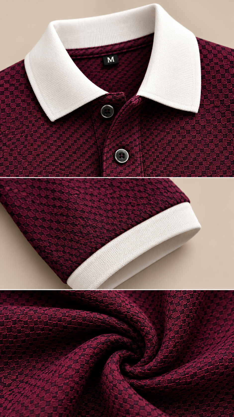 Men’s Premium Textured Polo T-Shirt – Burgundy & White